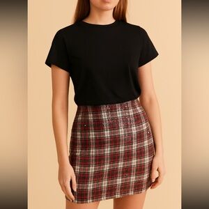 Daniel Cremieux Red Plaid Sequin Tartan Plaid Pencil Skirt Size 6 NWT